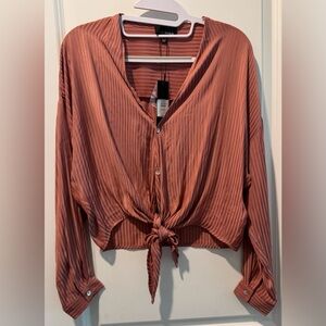 Lucy Paris Terracotta Striped Tie-Front Blouse NWT